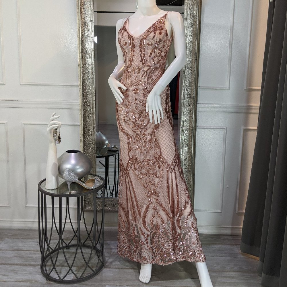 Rose Gold Formal Evening Prom Dress Gown